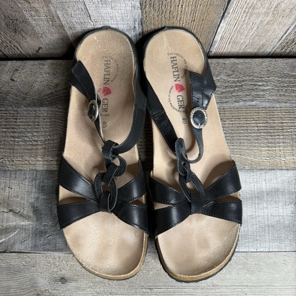 Womens Haflinger Black Leather Casual Comfort Slip On Sandals Slides Size EU 40 - Picture 7 of 9